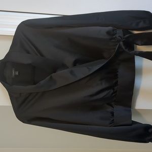 Ann Taylor Factory Black Drapey dressy blouse xs